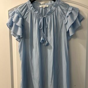 Rose & Olive Sky Blue Ruffle Blouse